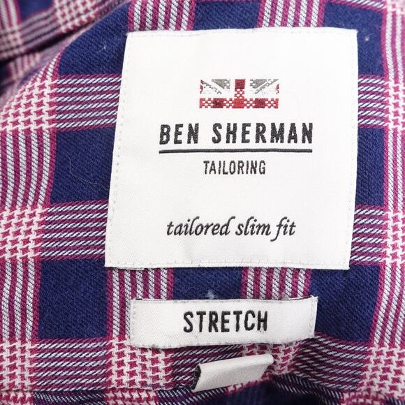 Ben Sherman Shirt Mens 16.5 34-35 Large Pink Plaid Tailored Slim Fit Stretch - Picture 6 of 9